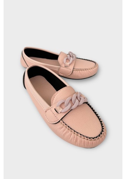 Kadın Tokalı Yumuşak Babet Ayakkabı PUDRA