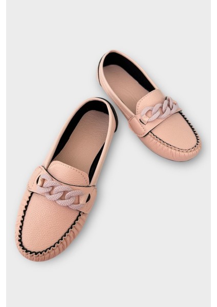 Kadın Tokalı Yumuşak Babet Ayakkabı PUDRA