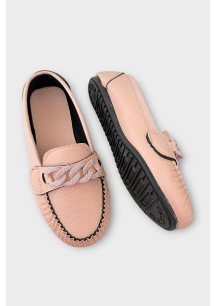 Kadın Tokalı Yumuşak Babet Ayakkabı PUDRA