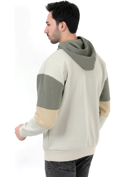 Erkek Kapüşonlu Sweatshirt Taş 3 Iplik Şardonlu Baskılı Garnili Ribanalı Hoodie - 5299