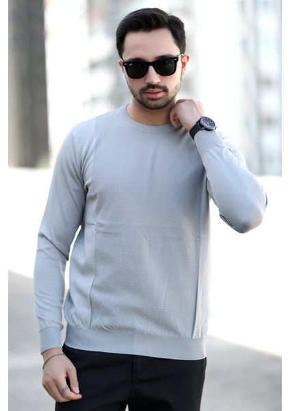 Erkek Pirinç Örgü Kazak Gri O Yaka Ribanalı %100 Mikro Flament Triko - 1007 fiyatları