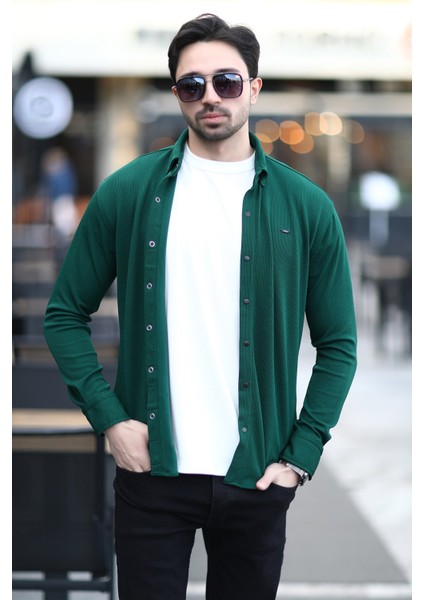 Erkek Çıtçıt Kapamalı Dokulu Örme Gömlek Nefti - 16788 indirimleri