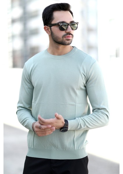 Erkek Pirinç Örgü Kazak Açık Yeşil O Yaka Ribanalı %100 Mikro Flament Triko - 1007 fiyatları