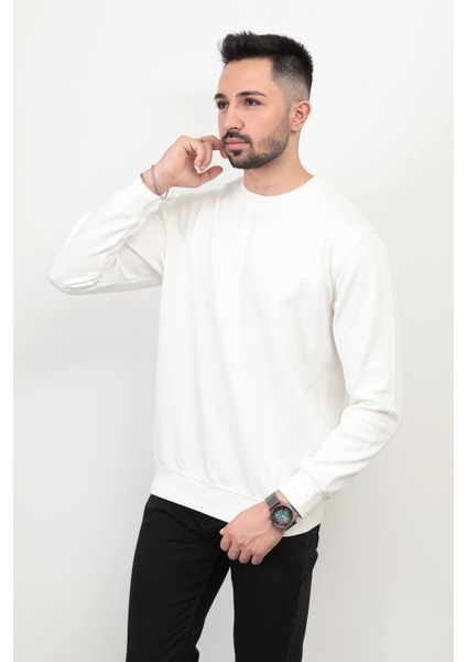 Erkek Ekru Renk Bisiklet Yaka Diagonel Çelikli Interlok Sweat - 5471 fiyatları