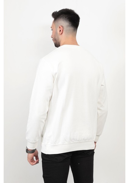 Erkek Ekru Renk Bisiklet Yaka Diagonel Çelikli Interlok Sweat - 5471 modelleri