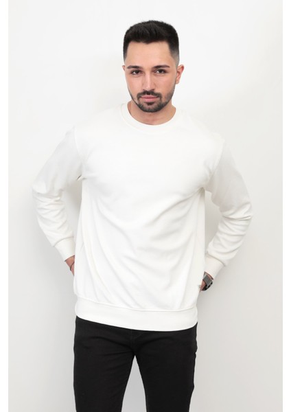 Erkek Ekru Renk Bisiklet Yaka Diagonel Çelikli Interlok Sweat - 5471 indirimleri
