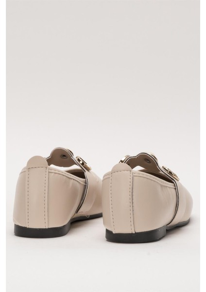 Kadın Oval Burun Aksesuar Bantlı Babet Ayakkabı BEJ