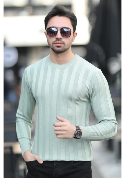 Erkek Bisiklet Yaka Fitilli %100 Mikro Flament Triko Açık Yeşil - 1006 fiyatları