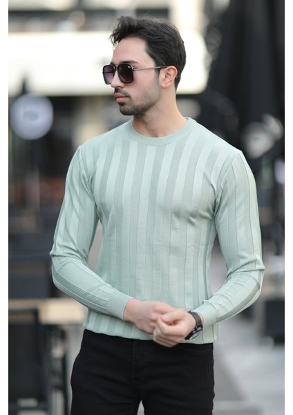 Erkek Bisiklet Yaka Fitilli %100 Mikro Flament Triko Açık Yeşil - 1006 modelleri