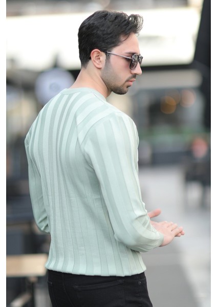 Erkek Bisiklet Yaka Fitilli %100 Mikro Flament Triko Açık Yeşil - 1006 fırsatları