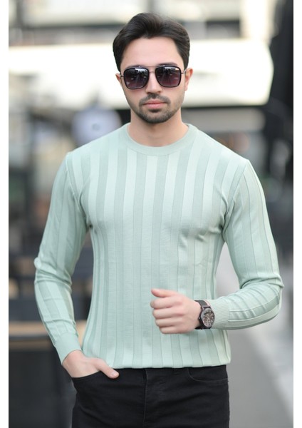 Erkek Bisiklet Yaka Fitilli %100 Mikro Flament Triko Açık Yeşil - 1006 indirimleri