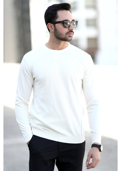 Erkek Pirinç Örgü Kazak Beyaz O Yaka Ribanalı %100 Mikro Flament Triko - 1007 fiyatları