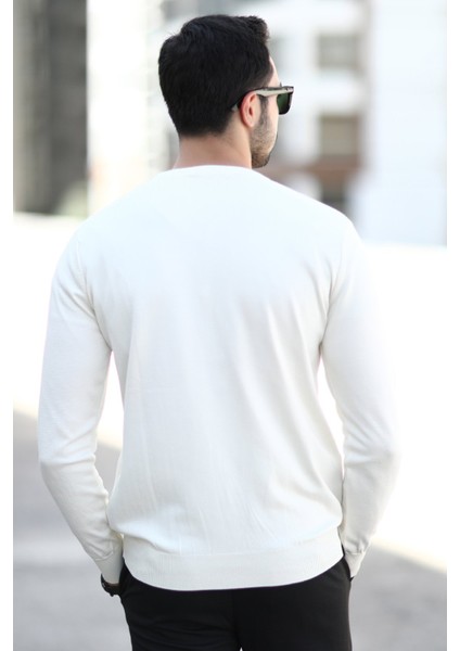 Erkek Pirinç Örgü Kazak Beyaz O Yaka Ribanalı %100 Mikro Flament Triko - 1007 modelleri