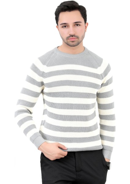 Erkek Triko Kazak Gri Çizgili Selanik Bisiklet Yaka Ribanalı - 2008 fiyatları