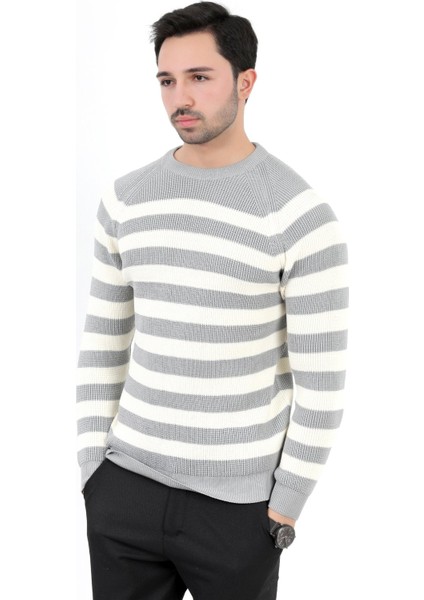 Erkek Triko Kazak Gri Çizgili Selanik Bisiklet Yaka Ribanalı - 2008 modelleri