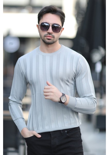 Erkek Bisiklet Yaka Fitilli %100 Mikro Flament Triko Gri - 1006 fiyatları