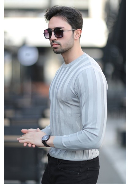 Erkek Bisiklet Yaka Fitilli %100 Mikro Flament Triko Gri - 1006 modelleri