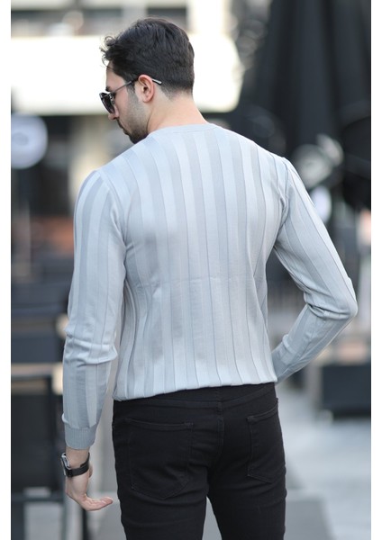 Erkek Bisiklet Yaka Fitilli %100 Mikro Flament Triko Gri - 1006 fırsatları