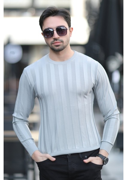 Erkek Bisiklet Yaka Fitilli %100 Mikro Flament Triko Gri - 1006 indirimleri