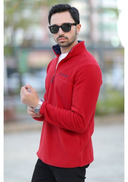 Erkek Dik Yaka Polar Kırmızı Yarım Fermuar Nakış Detaylı Regularfit - 6001 fiyatları