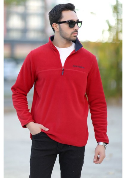 Erkek Dik Yaka Polar Kırmızı Yarım Fermuar Nakış Detaylı Regularfit - 6001 modelleri