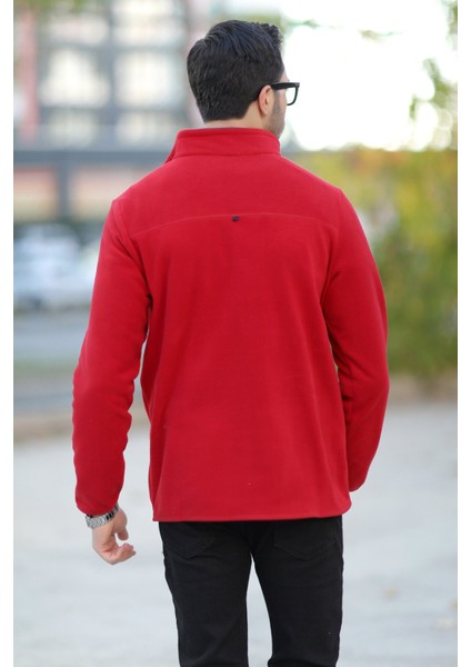Erkek Dik Yaka Polar Kırmızı Yarım Fermuar Nakış Detaylı Regularfit - 6001 fırsatları