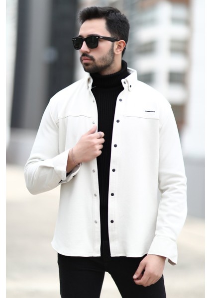 Erkek Slimfit Gömlek Krem John Borners Baskılı Çıtçıt Düğmeli Cepsiz - 16807 fırsatları