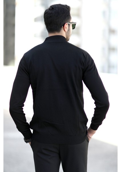 Erkek Yarım Balıkçı Yaka Kazak Siyah Pirinç Örgü %100 Mikro Flament Ribanalı - 1047 fırsatları