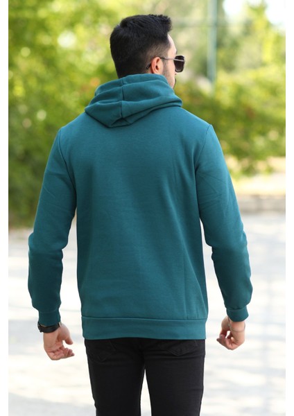 Koyu Yeşil Rengi Erkek Kapüşonlu Sweatshirt Kanguru Cepli Pamuk Karışımlı Oversize Hoodie - 5281 modelleri