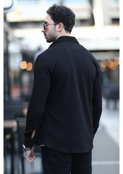 Erkek Çıtçıt Kapamalı Dokulu Örme Gömlek Siyah - 16788 modelleri