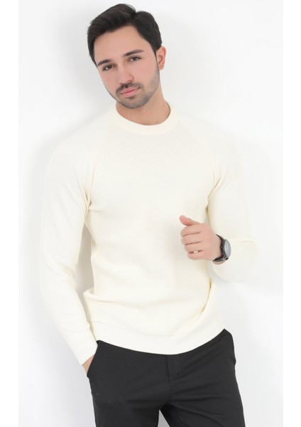 Erkek Triko Kazak Ekru Mikro Flament Italyan Kol Bisiklet Yaka Slimfit - 2010