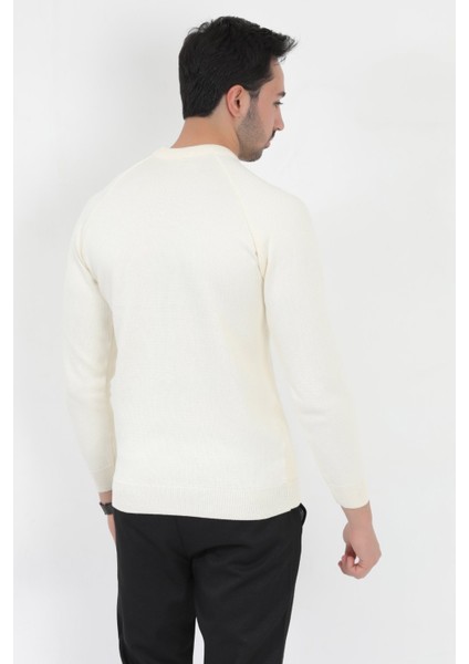 Erkek Triko Kazak Ekru Mikro Flament Italyan Kol Bisiklet Yaka Slimfit - 2010 fırsatları