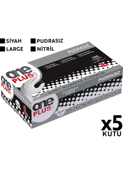 One Plus Nitril Muayene Eldiveni 100'LÜ L Büyük Boy Siyah 5 Kutu fiyatları