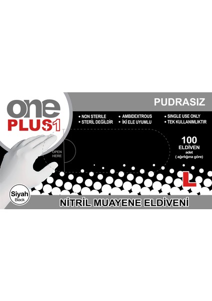 One Plus Nitril Muayene Eldiveni 100'LÜ L Büyük Boy Siyah 5 Kutu fırsatları