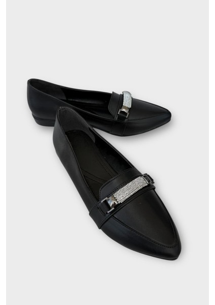 Kadın Taş Detay Sivri Burun Babet Ayakkabı SİYAH fiyatları