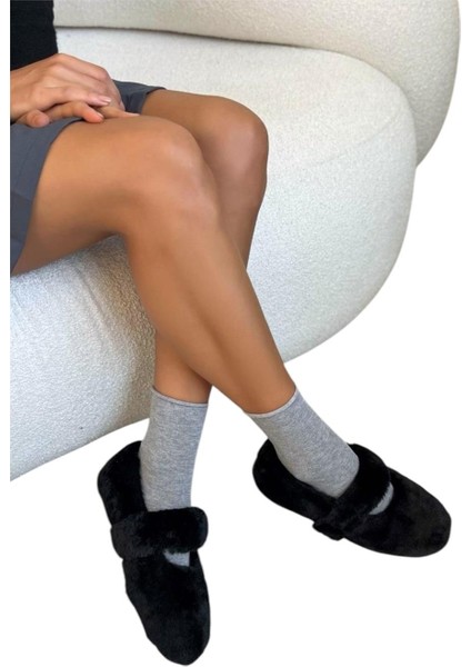 Tüylü Tek Kemer Cırtlı Panduf Kadın Ev Babeti SİYAH fiyatları