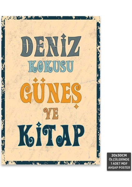 PT1230 - Deniz Kokusu Güneş ve Kitap Motivasyon Retro Mdf Ahşap Poster (20X30CM)