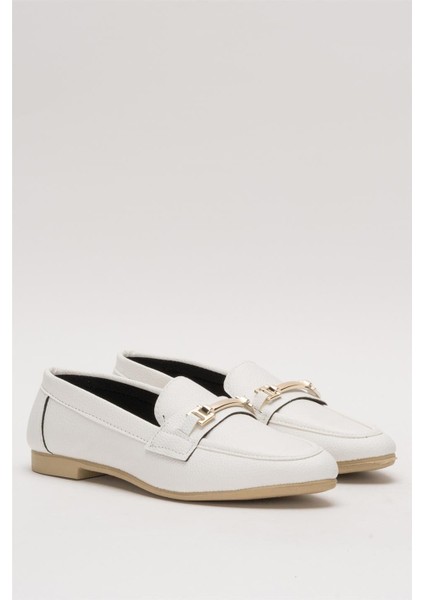 Kadın Babet Toka Detaylı Şık Rahat Günlük Ayakkabı BEYAZ