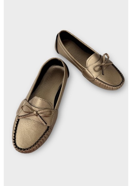 Kadın Fiyonklu Günlük Babet Ayakkabı ALTIN modelleri