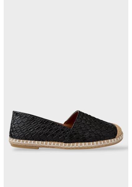 Kadın Espadril Desenli Babet Ayakkabı SİYAH