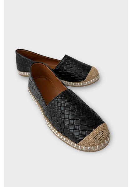 Kadın Espadril Desenli Babet Ayakkabı SİYAH