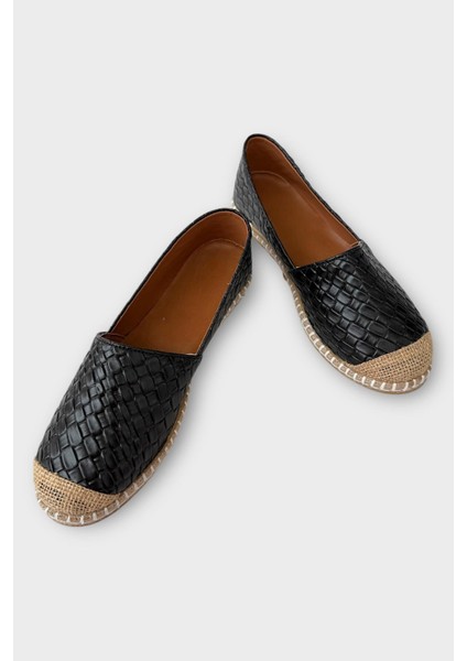 Kadın Espadril Desenli Babet Ayakkabı SİYAH