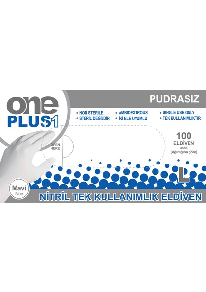 One Plus Nitril Muayene Eldiveni 100'LÜ L Büyük Boy Mavi 5 Kutu fırsatları