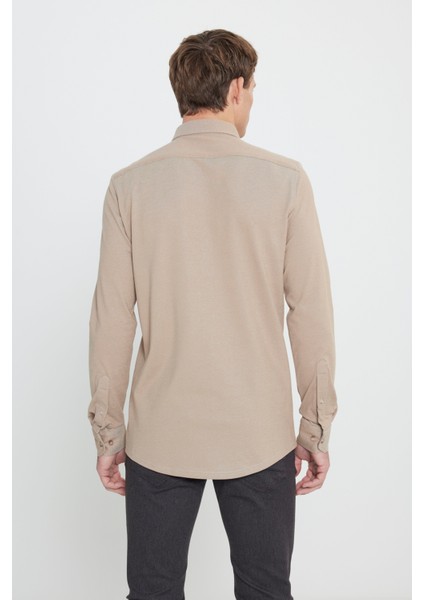 Pamuklu Örme Slim Fit Dar Kesim Düğmeli Yaka Gömlek indirimleri