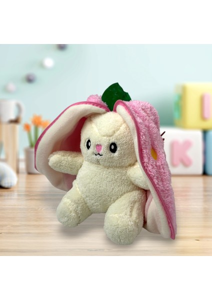 Sevimli Çilek Tavşan Peluş Çantalı Hediyelik 50 cm Oyuncak