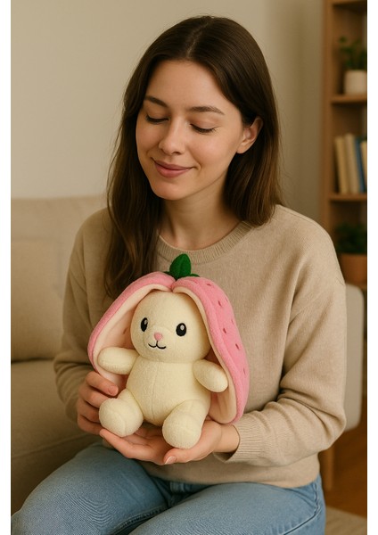 Sevimli Çilek Tavşan Peluş Çantalı Hediyelik 50 cm Oyuncak modelleri