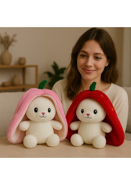 2 Adet Sevimli Çilek Tavşan Peluş Çantalı Hediyelik 50 cm Oyuncak fiyatları