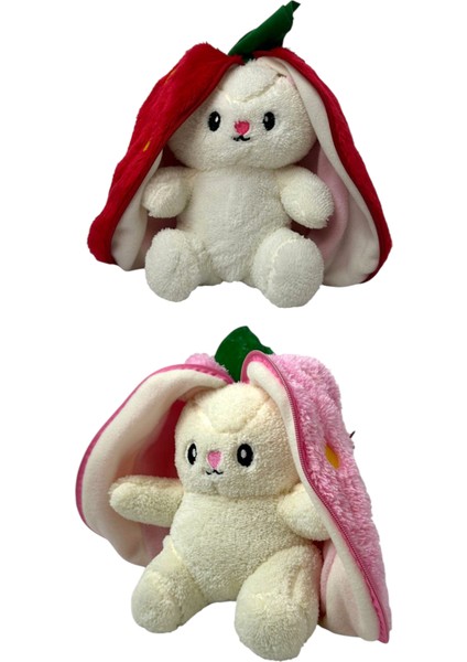2 Adet Sevimli Çilek Tavşan Peluş Çantalı Hediyelik 50 cm Oyuncak modelleri