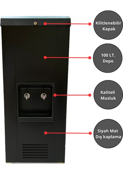 Sanayi Tipi Sebil 100 Litre Soğutmalı Arıtmalı Siyah Premium Endüstriyel Su Sebili