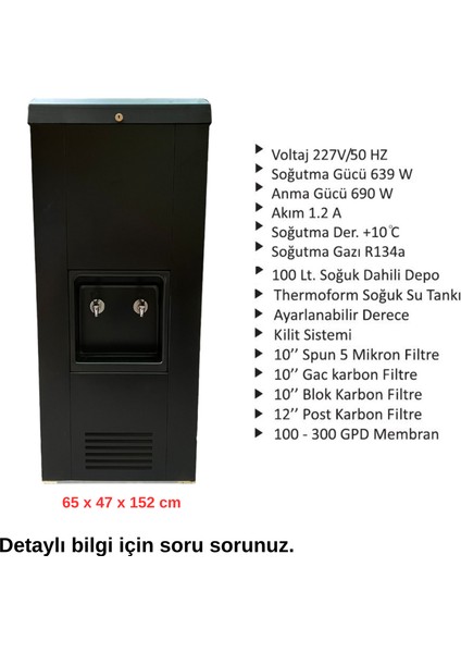 Sanayi Tipi Sebil 100 Litre Soğutmalı Arıtmalı Siyah Premium Endüstriyel Su Sebili